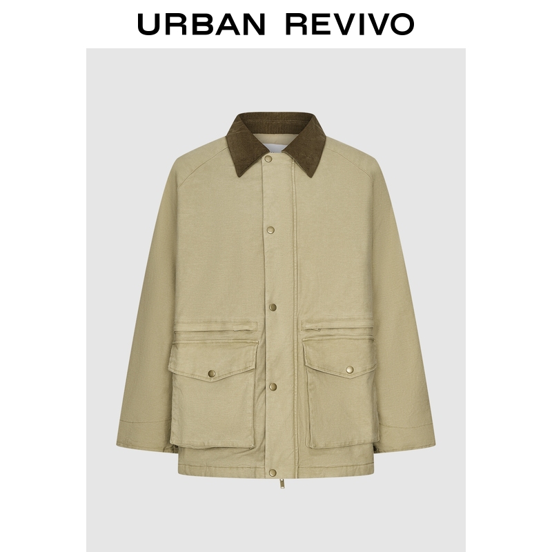 UR2025冬季新款男装流光风拼接翻领工装口袋棉服UML150040