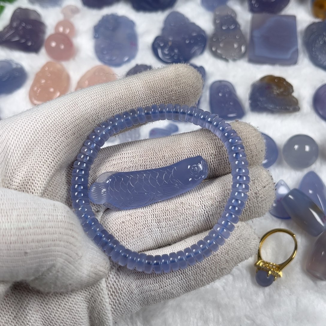 玛瑙手链未镶嵌蓝玛瑙手链➕金龙鱼套装