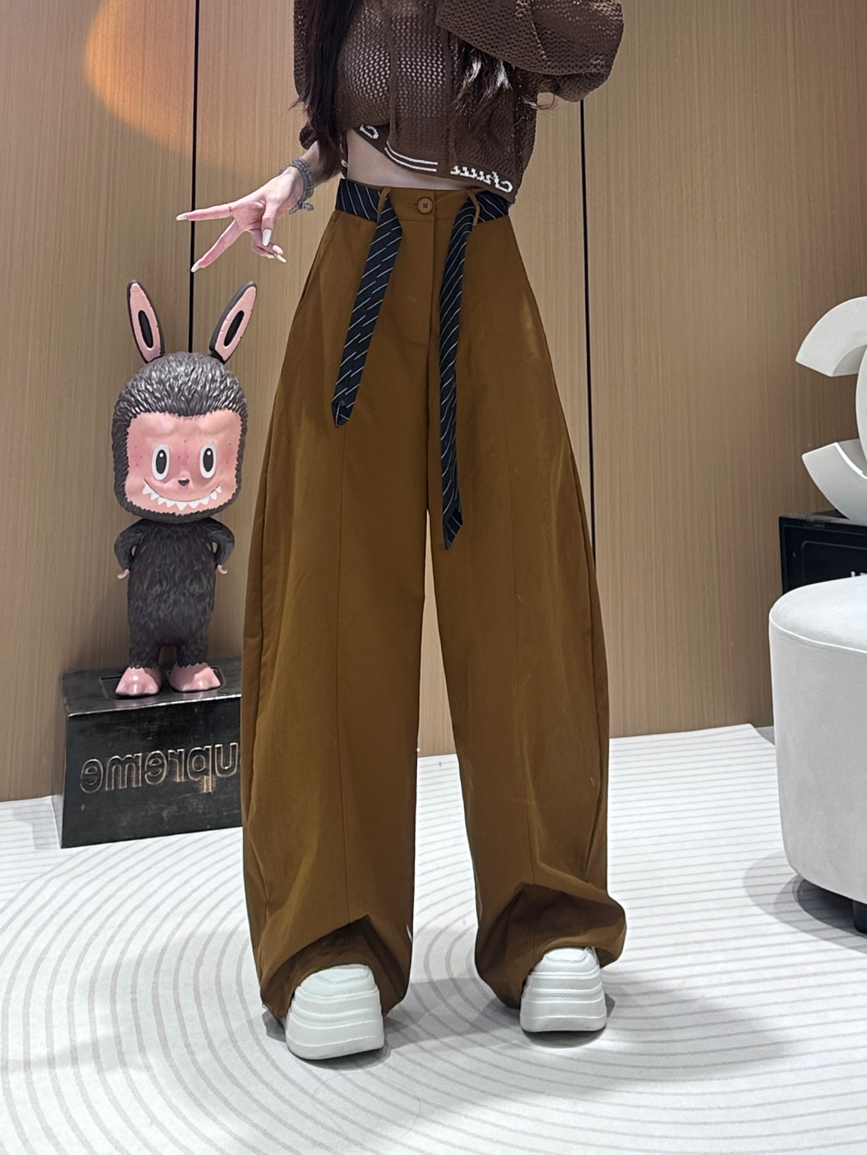 XX8011韩系设计感时尚宽松高腰百搭休闲裤遮胯显瘦阔腿裤秋季新款