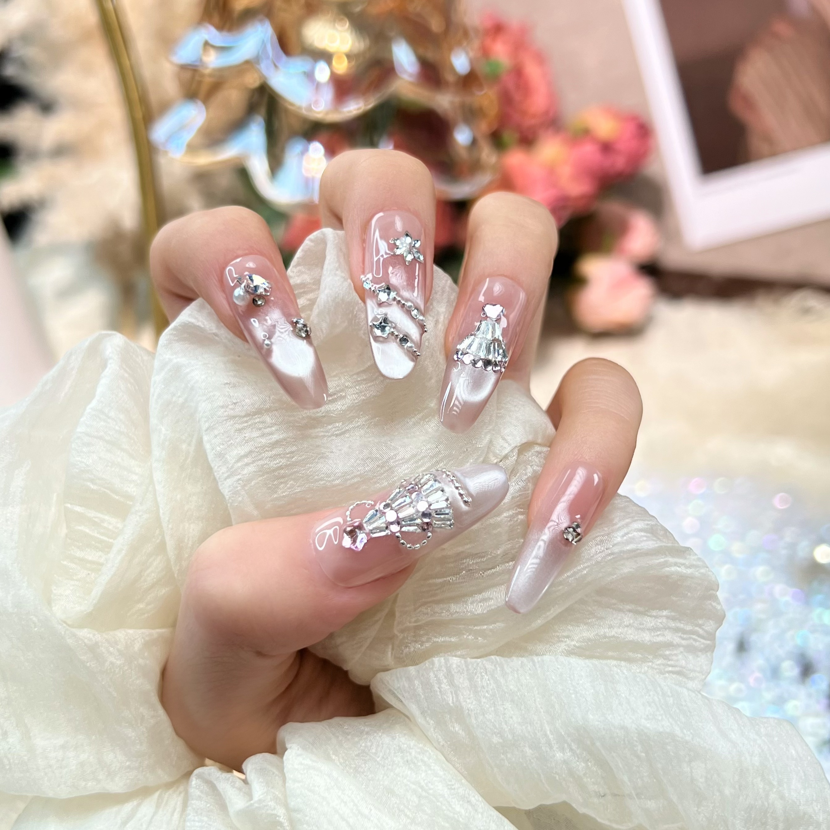 【圣诞星夜】轻奢渐变高级感猫眼纯手工穿戴甲美甲穿戴甲冰透流行甲