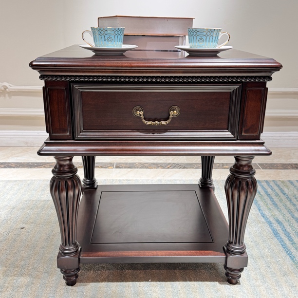 美式实木罗马柱简约方几客厅沙发边几储物雕花角几边桌复古