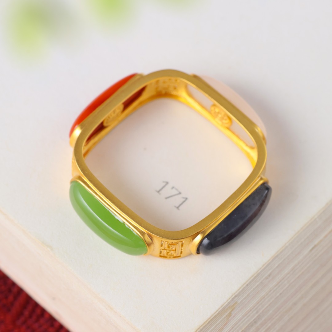 白玉世家四方守护/18K金多宝万能圈