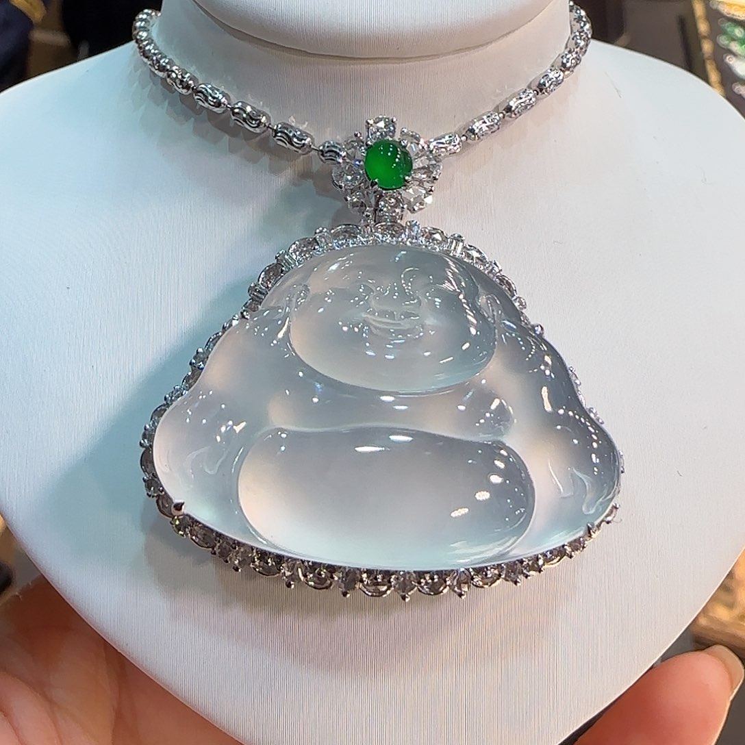 翡翠吊坠(不含链)18K金镶嵌佛公