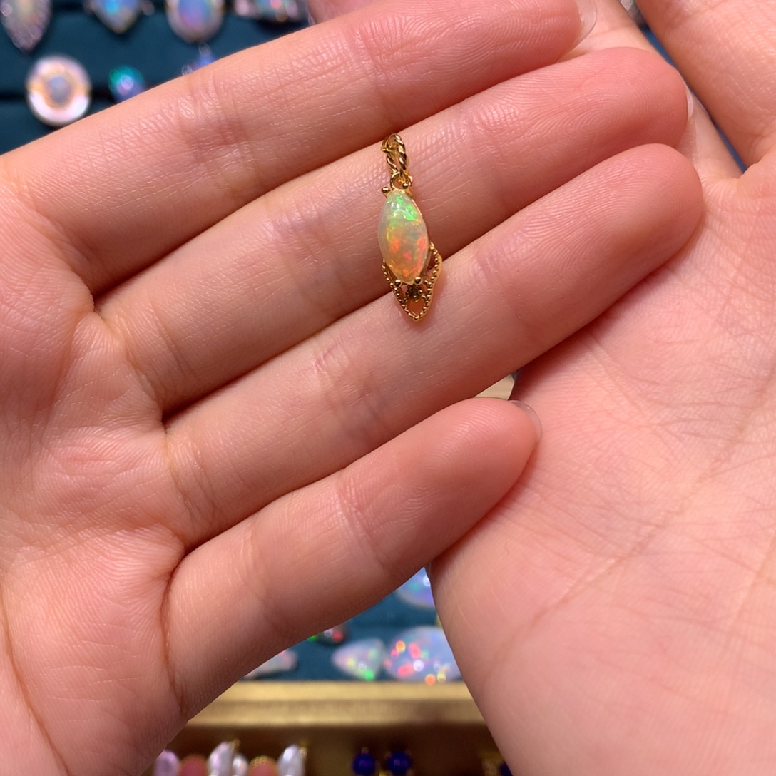 薯***水欧泊银S925镀金镶嵌项链裸石镶嵌