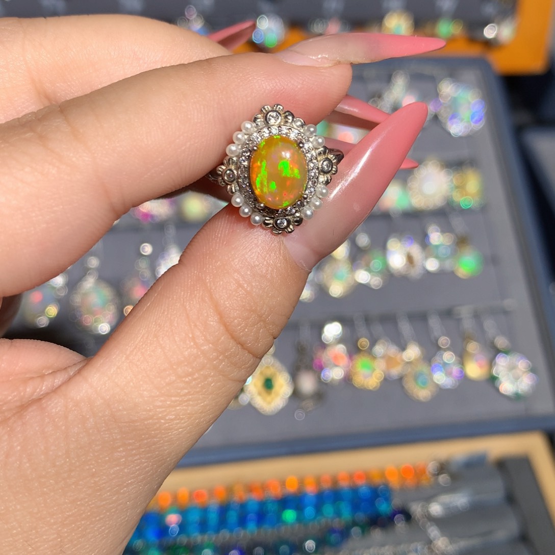 银S925镶嵌欧泊欧泊戒指l