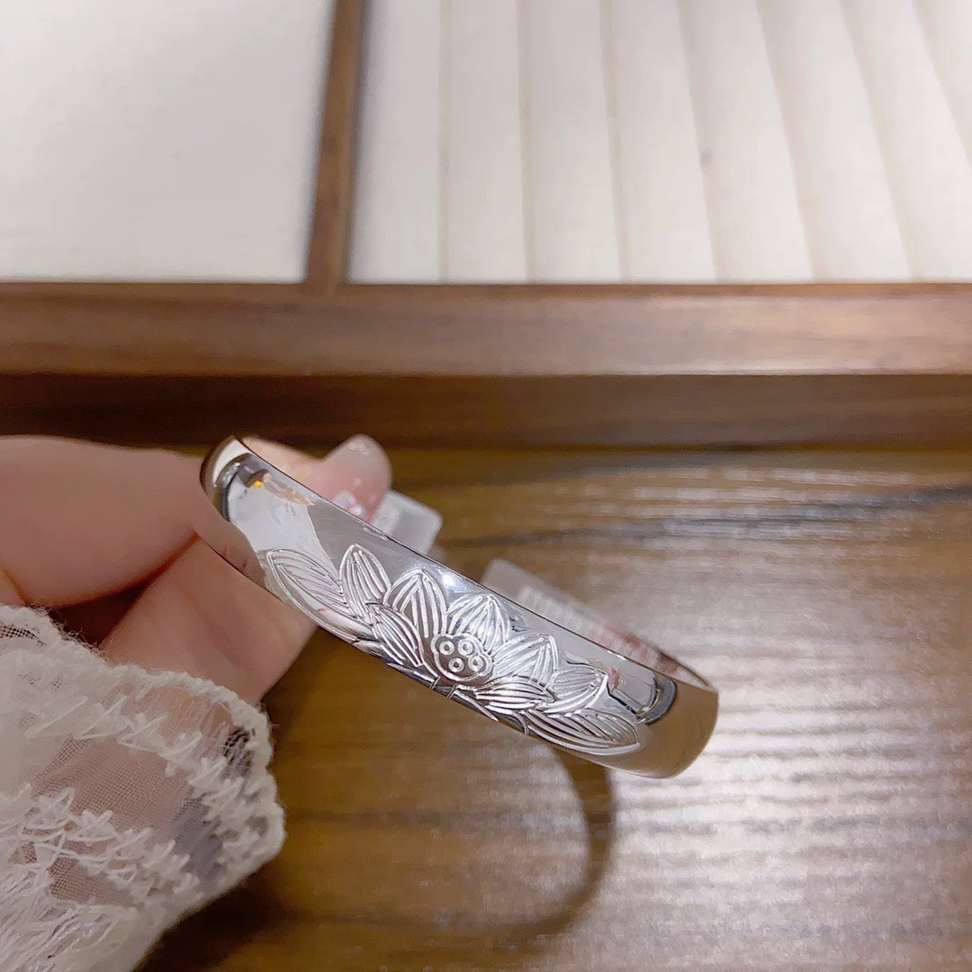 足银手镯 足银9999  莲花心经宽版磨砂手镯  H373