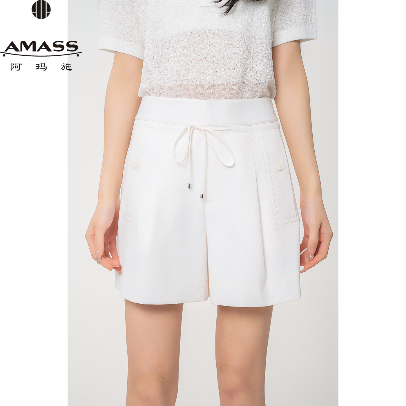 AMASS/阿玛施春秋新款时尚休闲百搭气质高腰抽绳老爹短裤 5100137