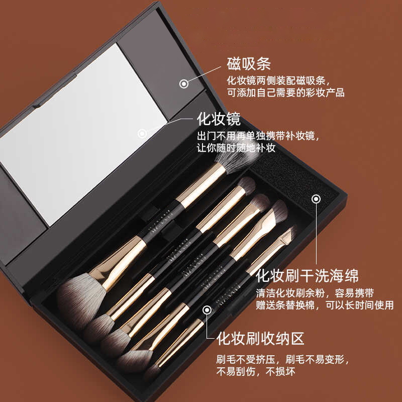 双头化妆刷全套多种刷型鼻影遮瑕眼影眼线晕染刷便携款带镜子磁吸