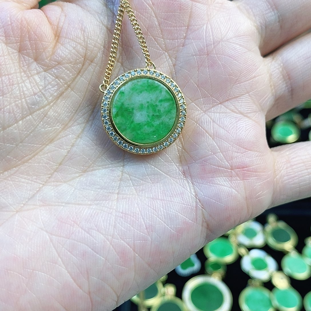 翡翠银S925镶嵌颈饰缅甸a货翡翠