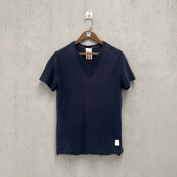 95新 THOMBROWNE tb藏青色后背三色彩条短袖3码