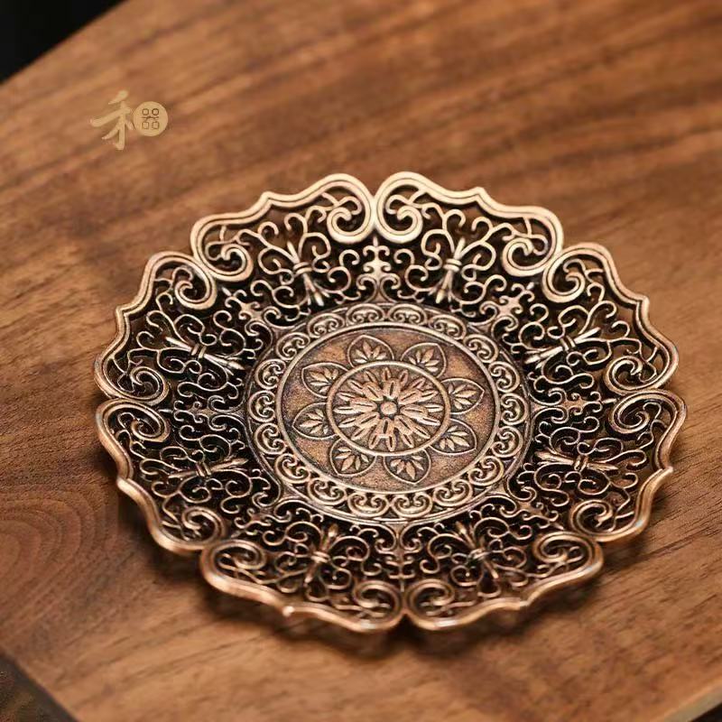禾器轻奢高级花型加厚杯托杯垫免洗防水防油茶水隔热垫铜质家用