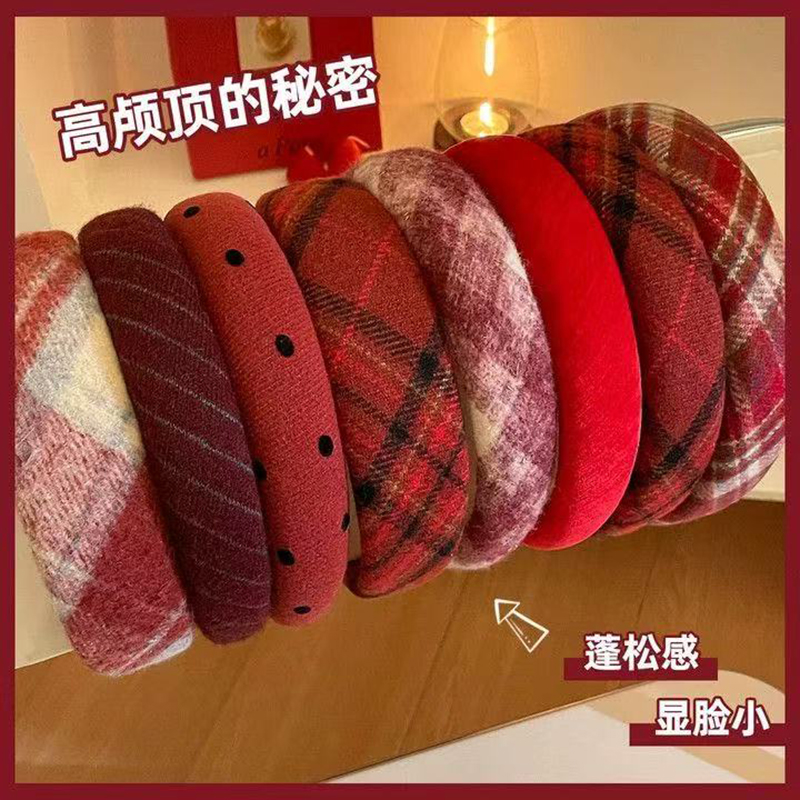 复古红色格纹海绵波点发箍女高颅顶显白压发头箍2025新款发饰发卡
