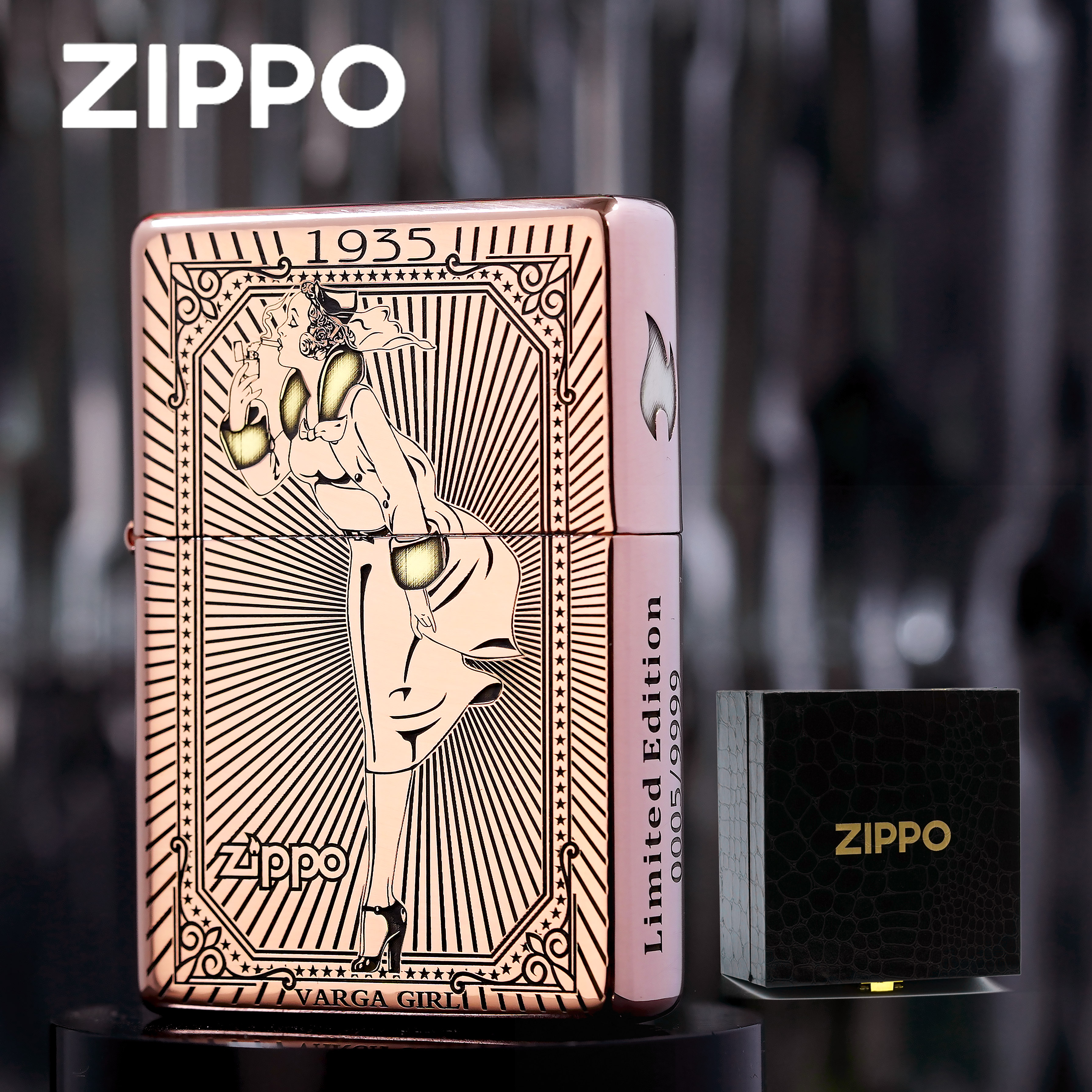 zippo打火机正品/1937镀紫铜双色风中女郎风女【达人专属】