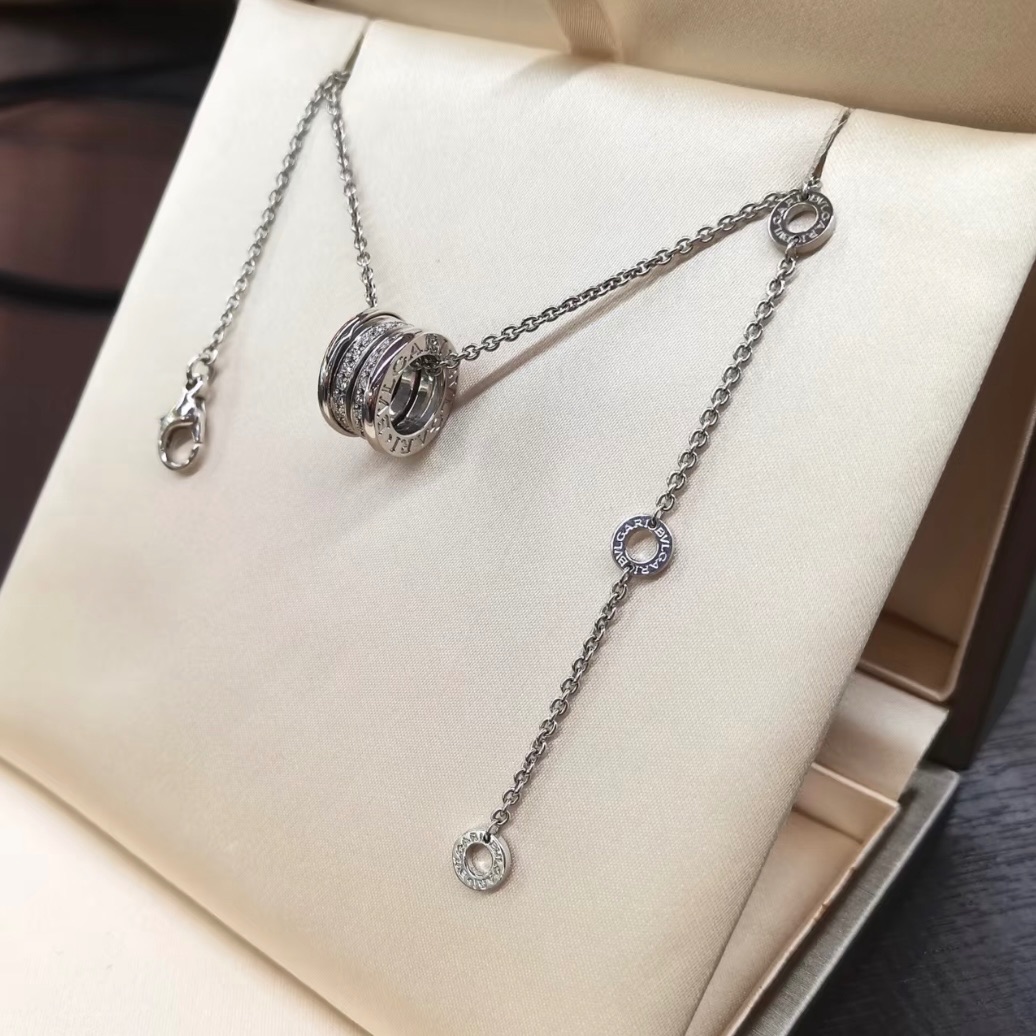 99新 BVLGARI/宝格丽 7姐专场/18K白金镶钻弹簧项链/后配链