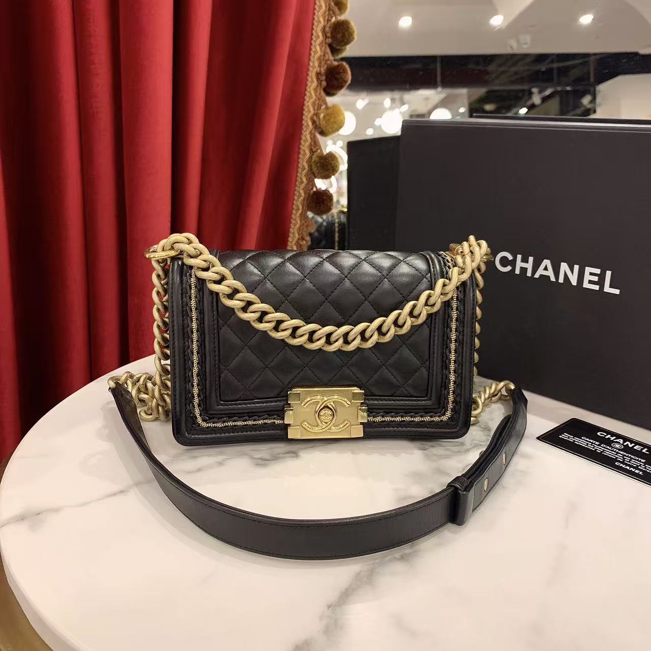 95新 Chanel/香奈儿 GGS香奈儿leboy小号黑金89363186