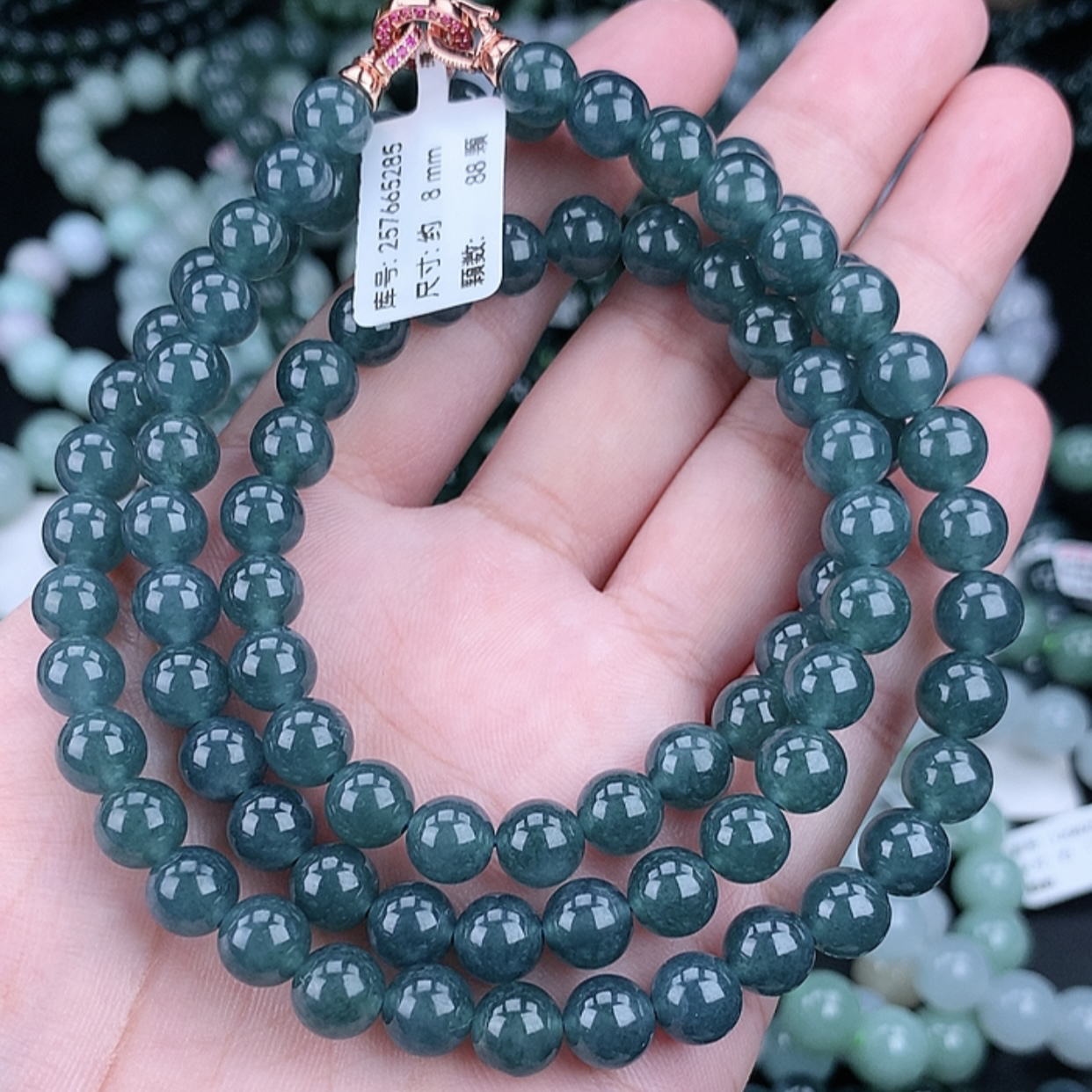 正品天然a级翡翠珠子8m冰种天空蓝翡翠项链时尚幽灵双圈毛衣长链