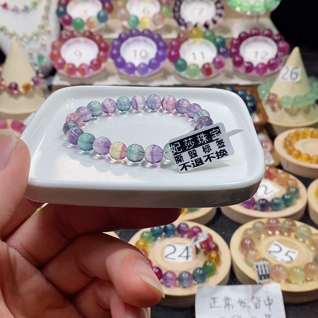 萤石手链未镶嵌西瓜独角兽8mm