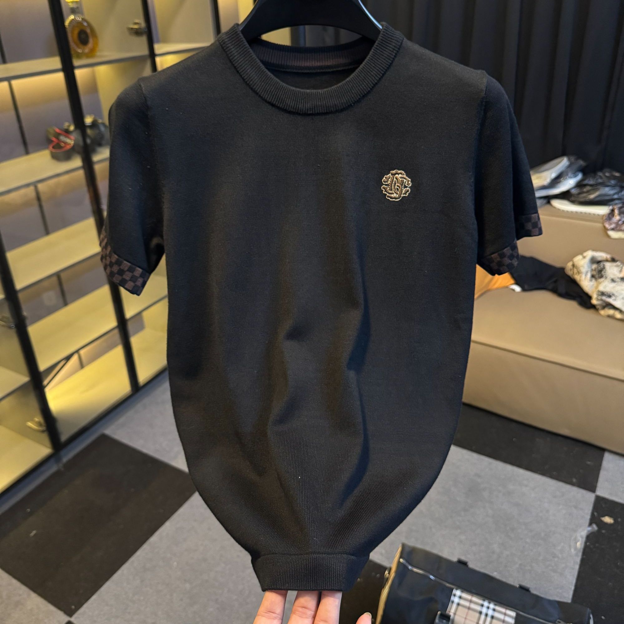 冬季针织毛衣短袖男士打底衫修身圆领弹力2386