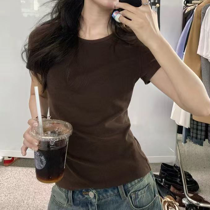DALIANSU/大脸酥-4627【小蛮腰】秋季简约修身短袖T恤上衣