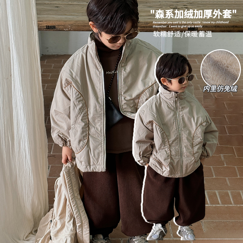 森系男女童仿兔绒厚棉服冬装中大童加厚棉袄儿童立领面包服WX125