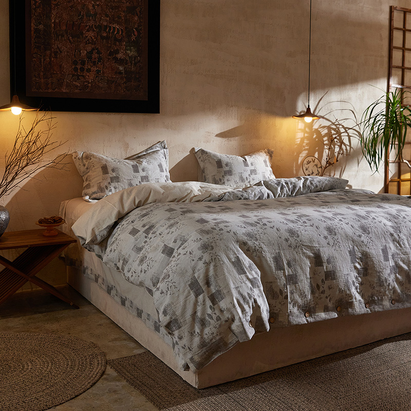 【壹旧-贝尼古】赤贫风  宽边纽扣款  暗纹棉麻四件套