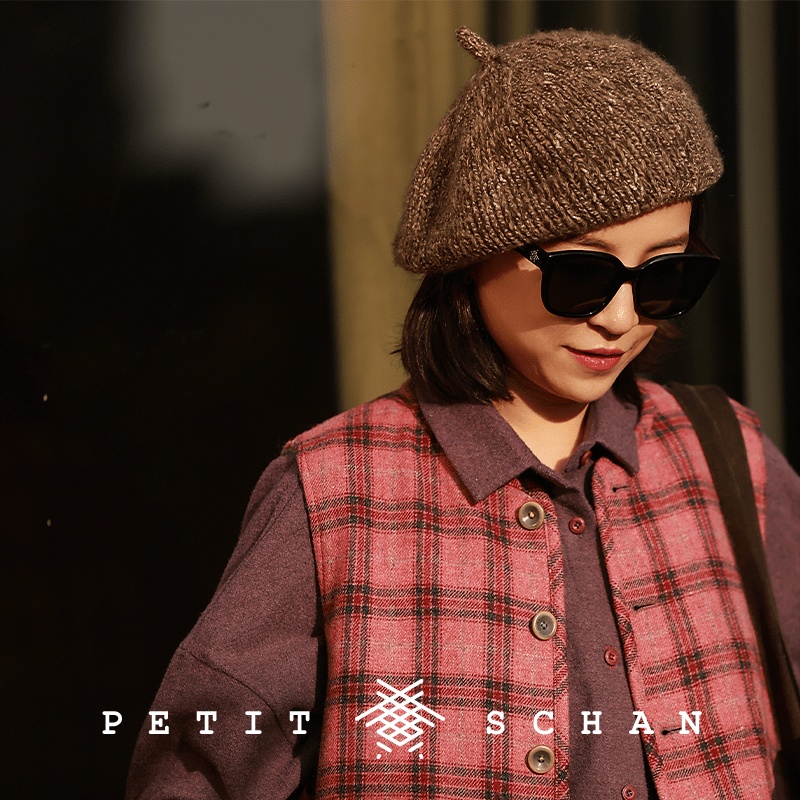 Petit Schan小闪 半e半i  羊毛混纺格纹两面穿马甲