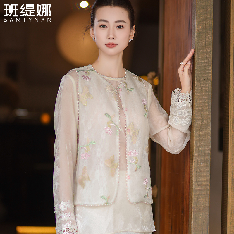 圆领马夹女装夏季中国风唐装刺绣植物花卉气质薄款马甲时尚新中式