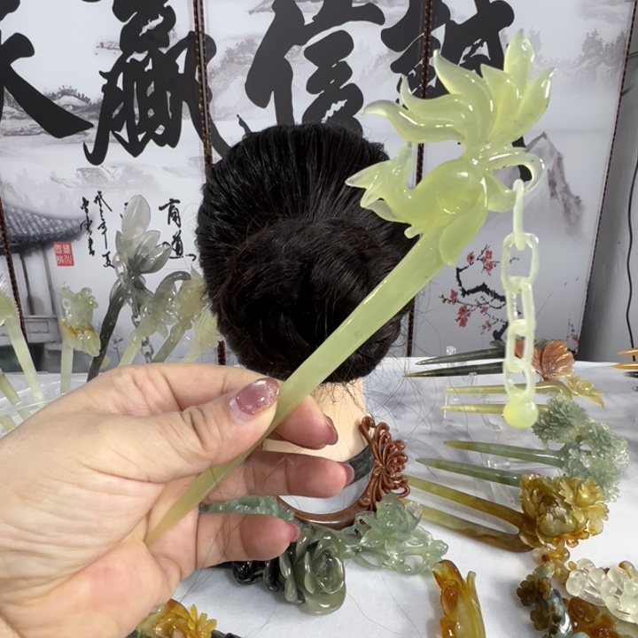 定制蛇纹石玉毛货发饰