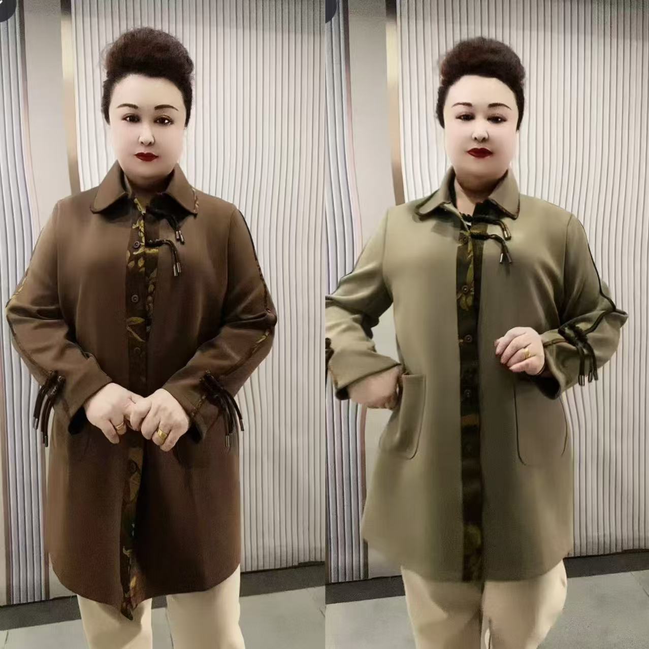 5816款时尚百搭盘扣中长款外衣