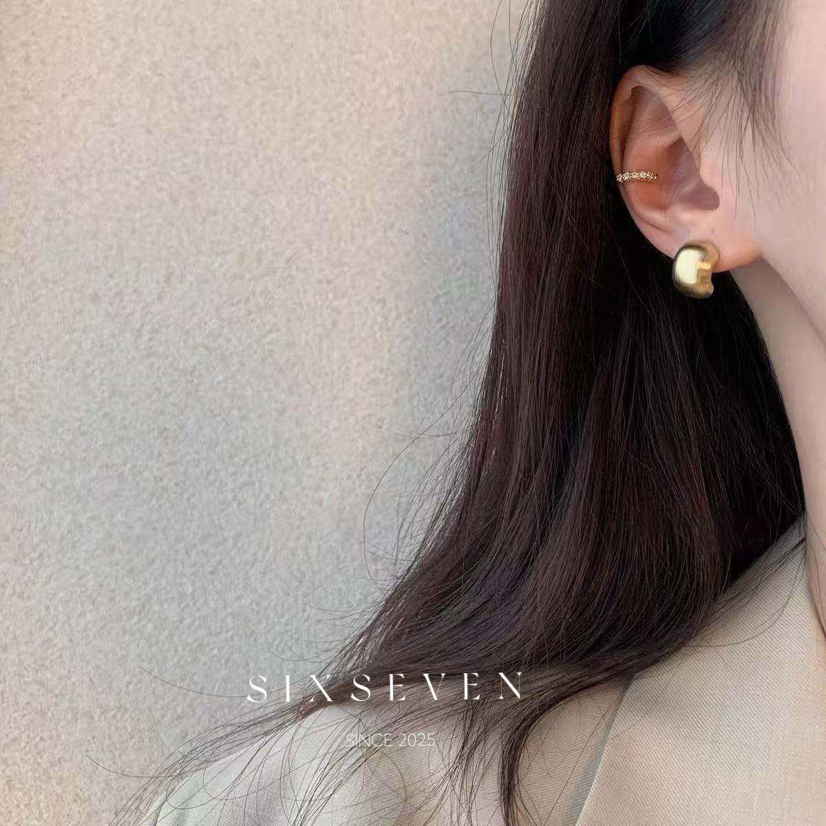 铜合金耳饰 SIXSEVEN 法式拉丝小豆子耳钉磨砂质感百搭哑光耳环