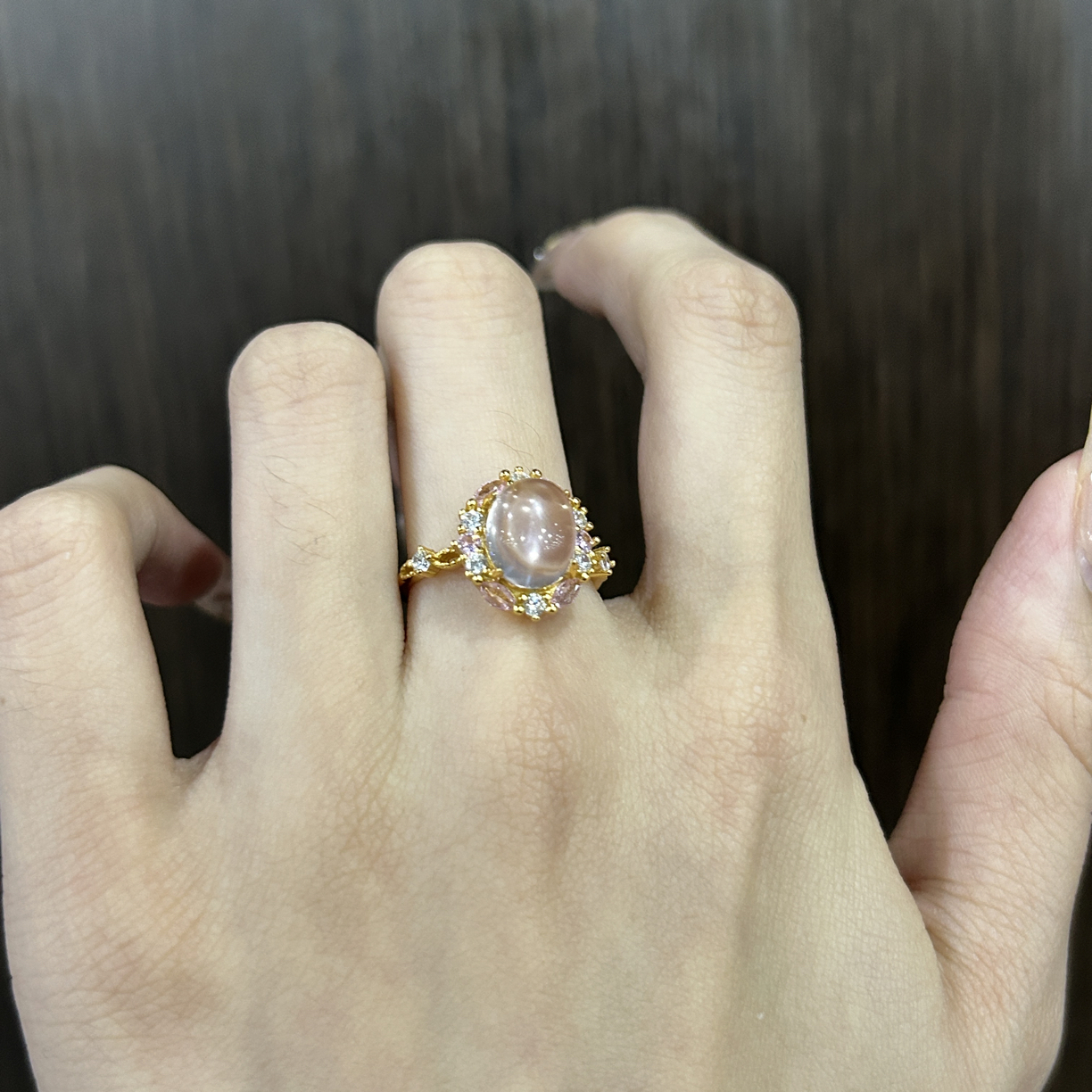 心冻·S925银粉水晶戒指公主粉金色不保色介意慎拍）