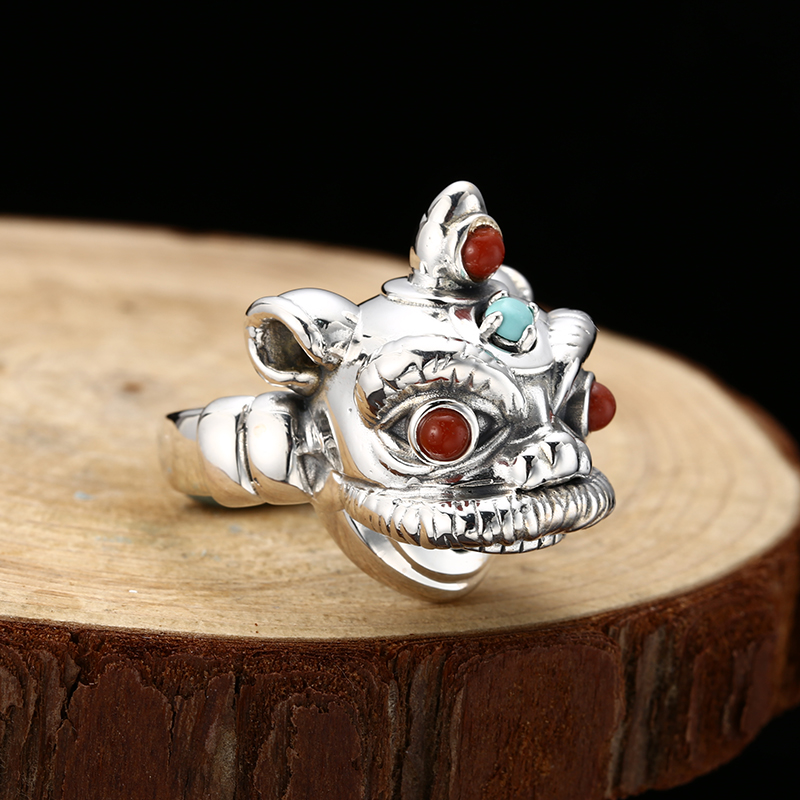 925银戒指 复古做旧醒狮戒指 时尚个性创意戒指