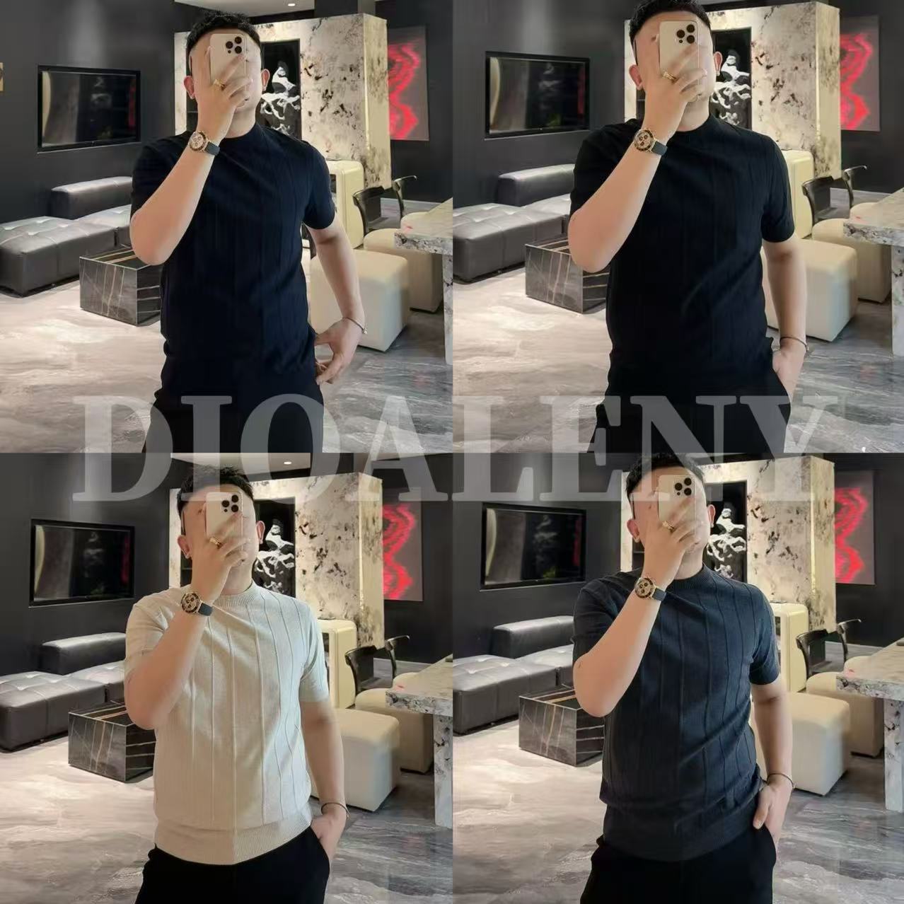 【帅老板】28530秋冬轻奢男士羊毛混纺圆领亲肤绒条纹短袖