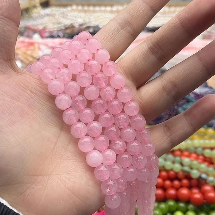 玛瑙/玉髓珠宝半成品未镶嵌一条8.5mm左右粉晶珠