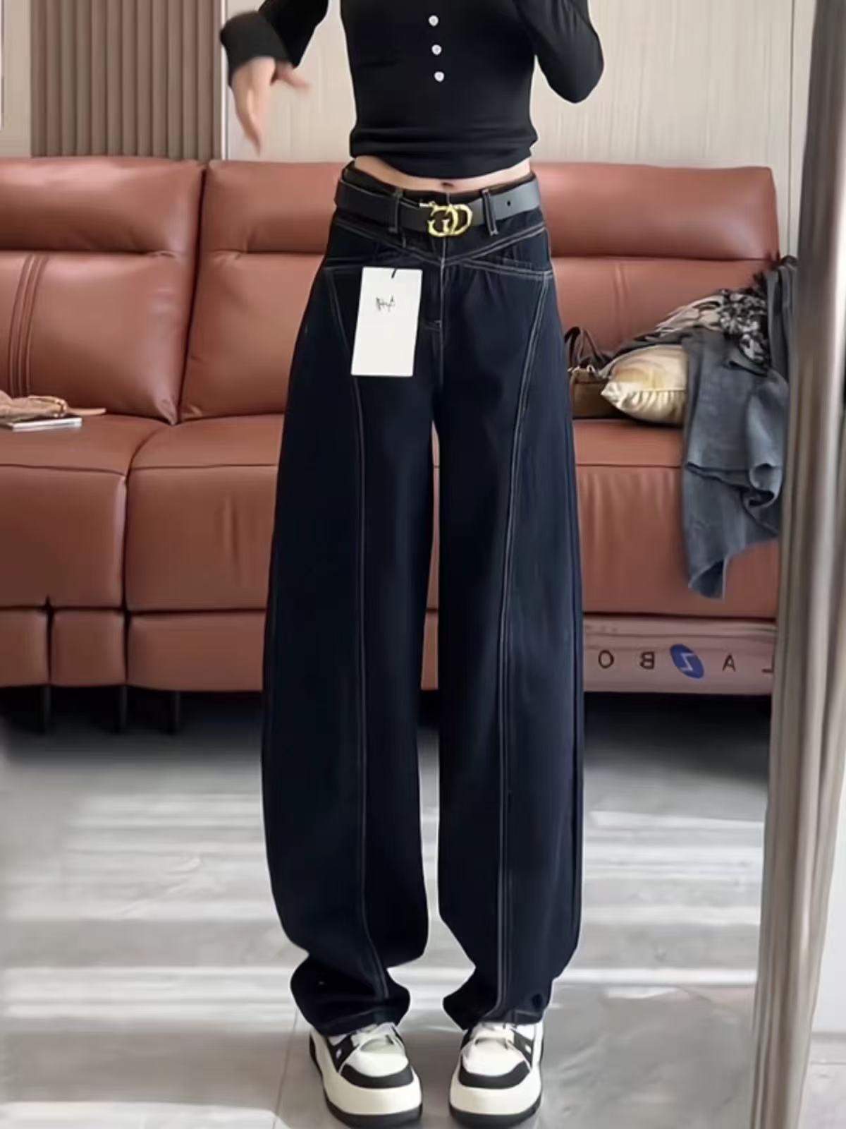 【同款001-100】秋冬款女牛仔裤显瘦宽松百搭时尚高腰垂感