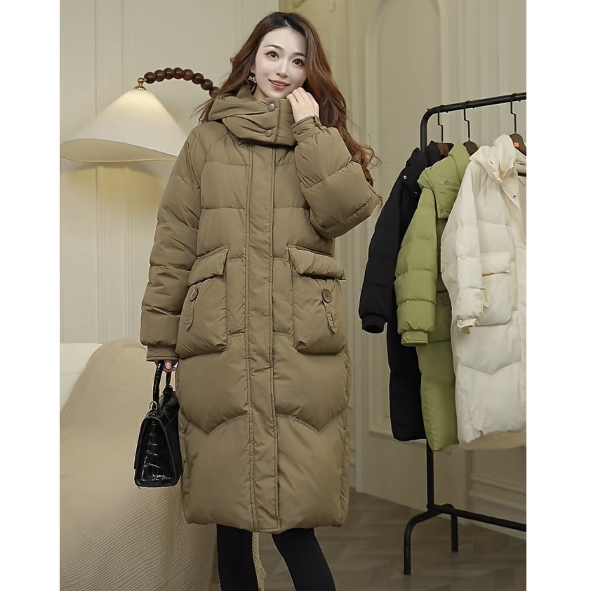 多口袋羽绒服冬季韩版中长款冬季韩版外套女连帽百搭显瘦气质加厚