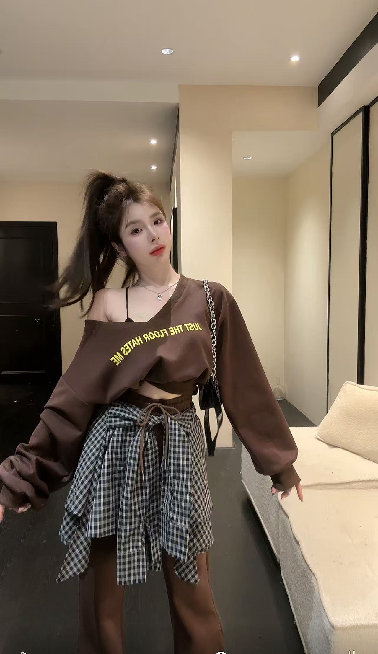 【HuiHui】格子休闲时尚套装简单百搭运动个性（L0146）