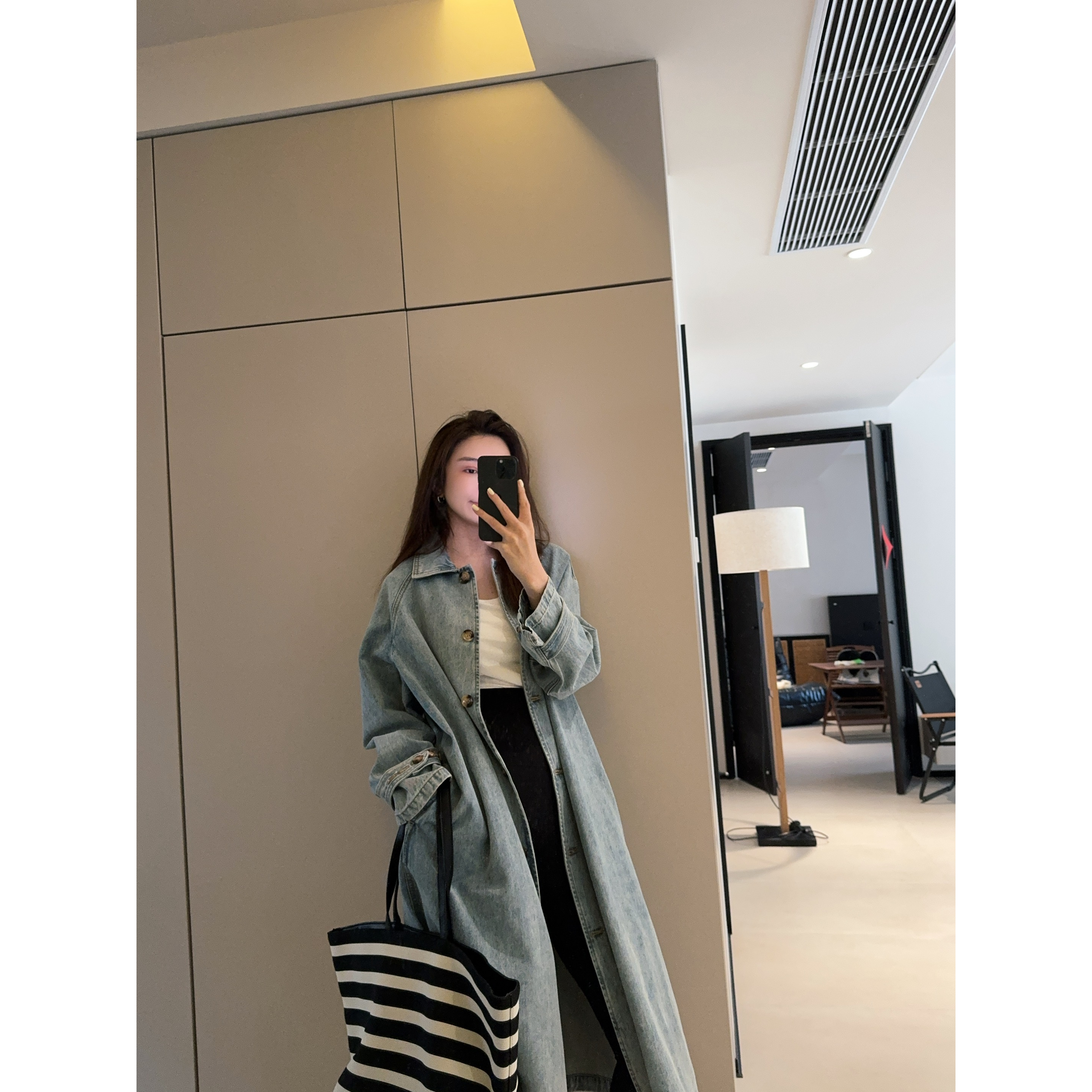 ［IAMMEIYA］-大骨架穿搭 栀话 长款牛仔风衣73103