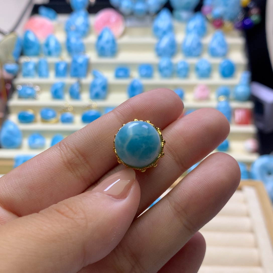 针钠钙石（海纹石）银S925镀金镶嵌颈饰