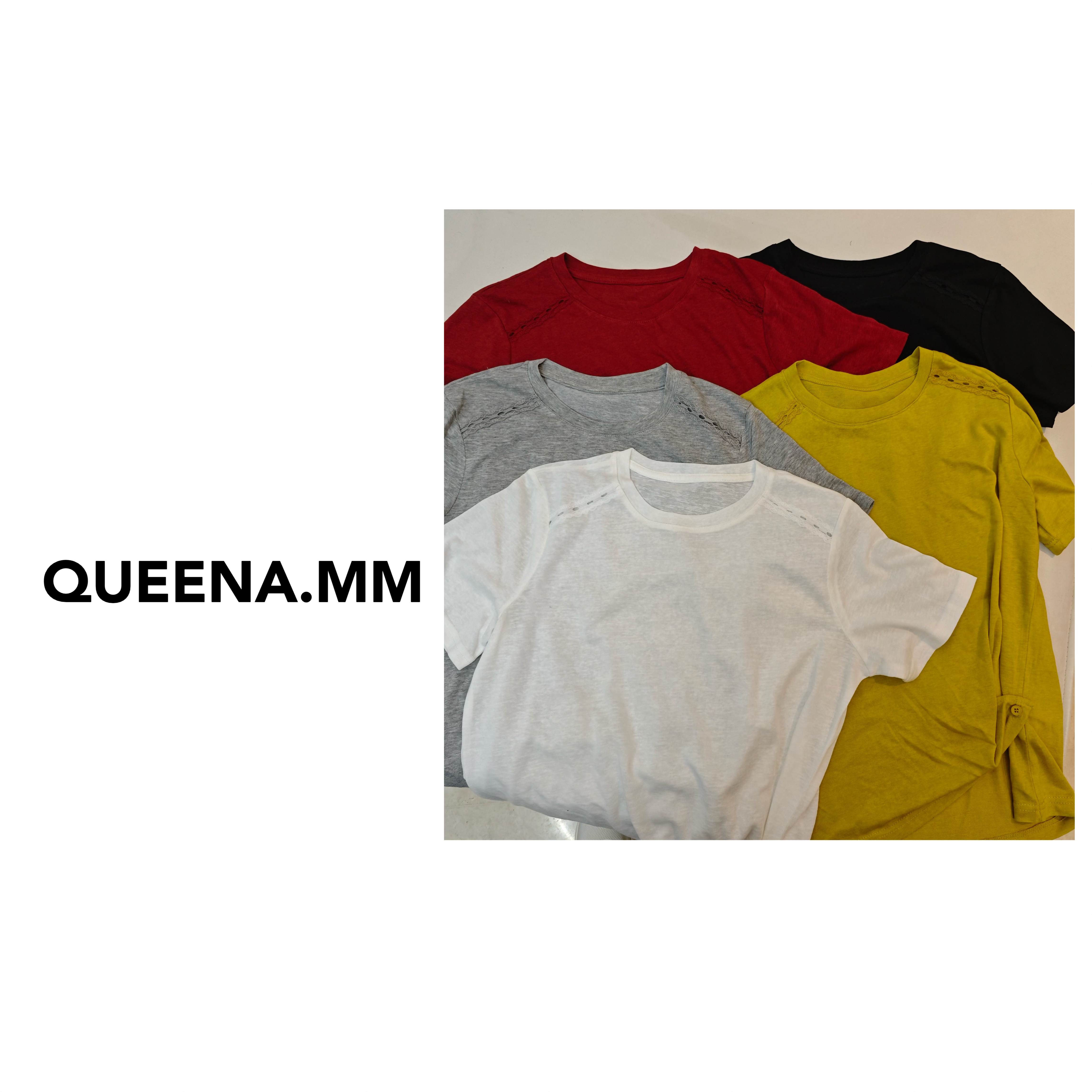 设计感肩部蕾丝纽扣T恤