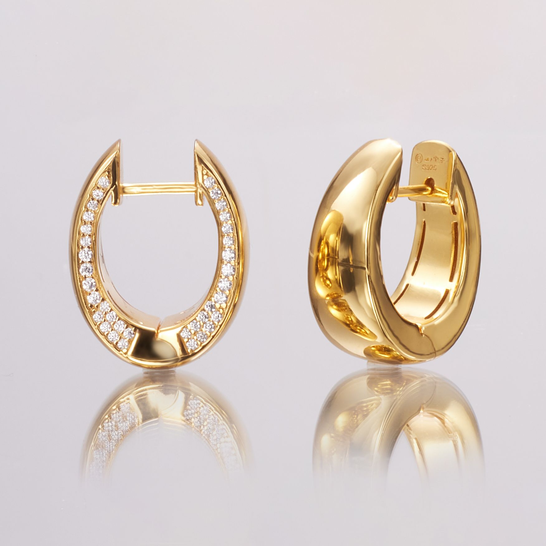 925银合成锆石耳饰 【山巾子·熔金】S925纯银镀金5A锆石镜光耳饰