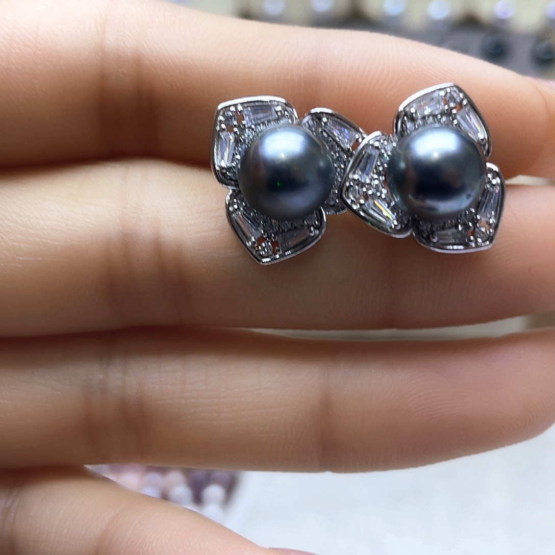 海水珍珠耳饰银S925镶嵌