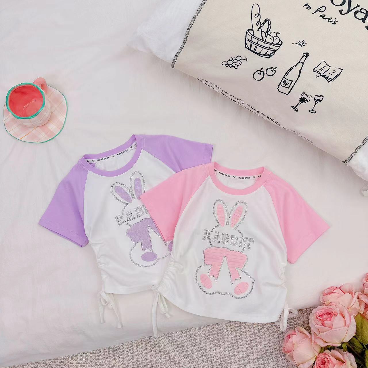 夏季新款时尚百搭可爱烫钻兔子女童T恤 D-M634