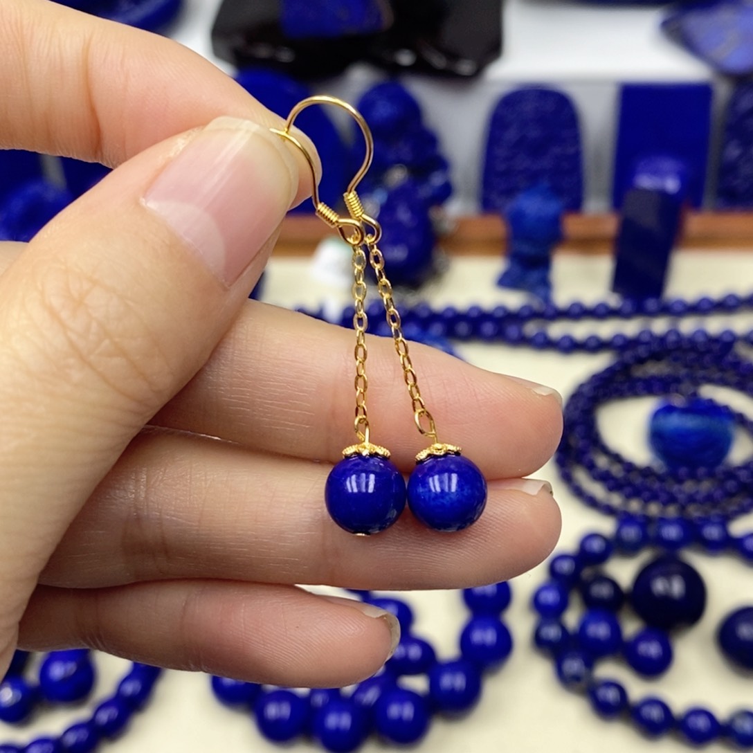 青金石耳饰银S925镀金镶嵌