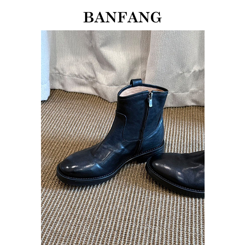 BANFANG2.7CM曜夜流光切尔西靴做旧亮面承包通勤到出街的酷飒