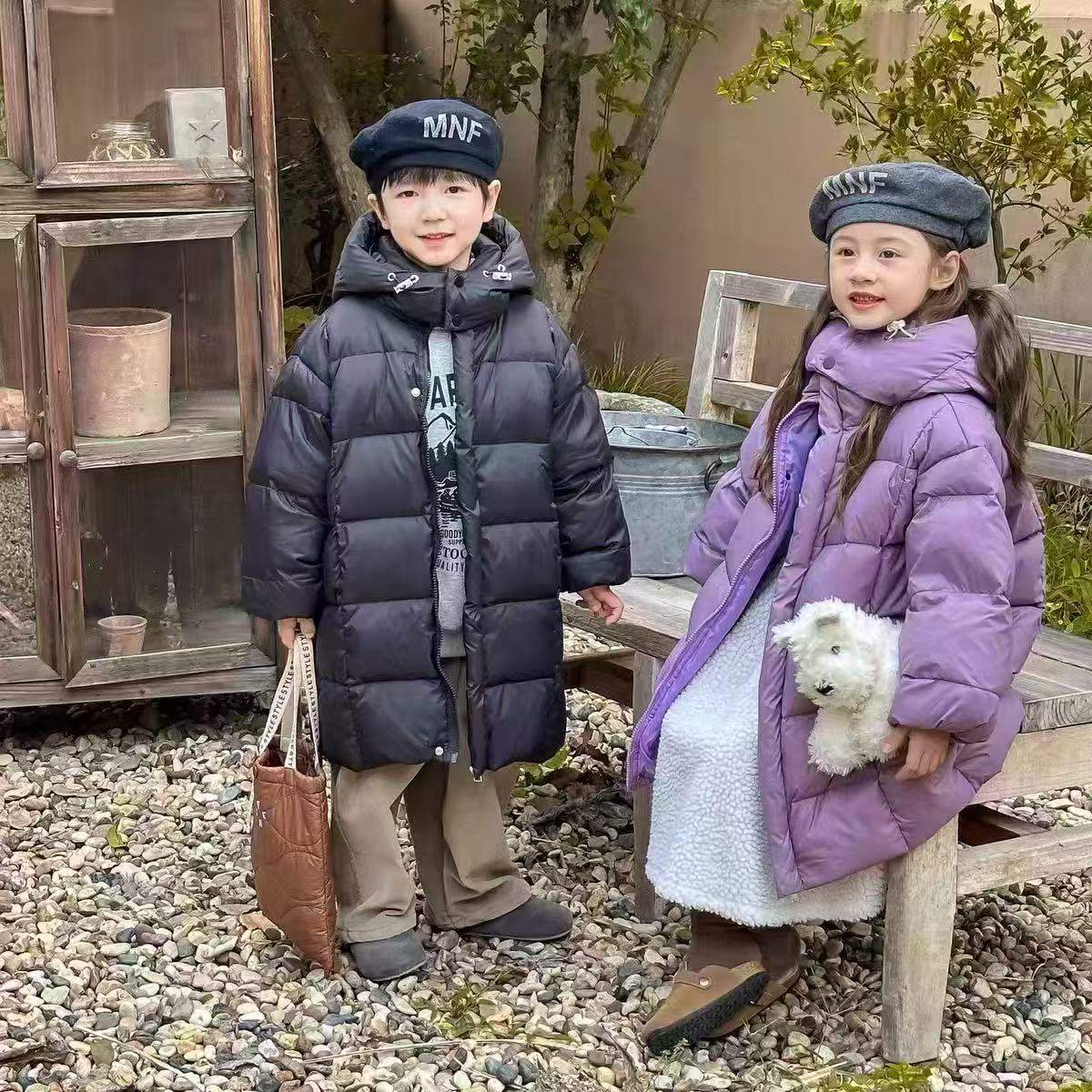 【9003】中大童羽绒服连帽加厚韩版百搭保暖立领白鸭绒中长款外套