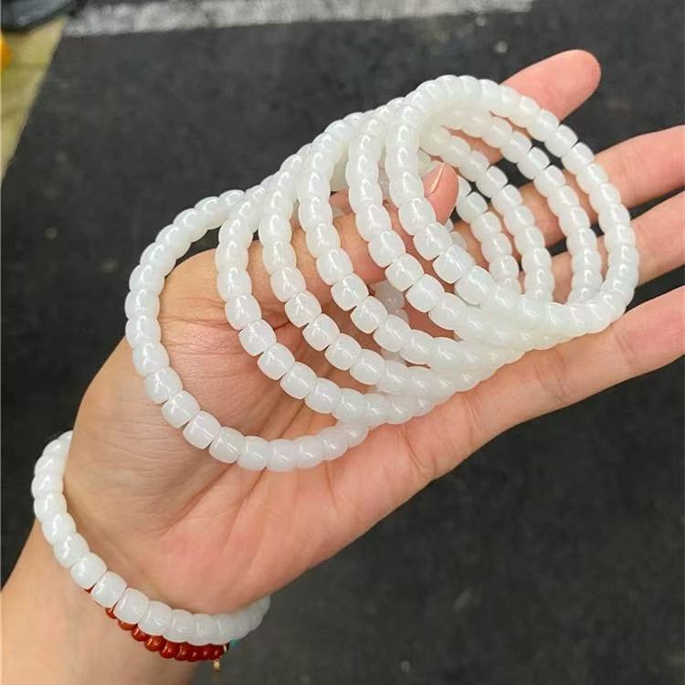 天然和田老料羊脂白玉直切10mm珠手链多样性发其一