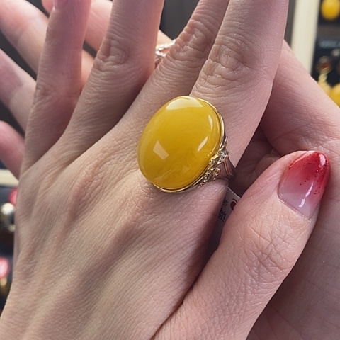 蜜蜡戒指银S925镶嵌戒指