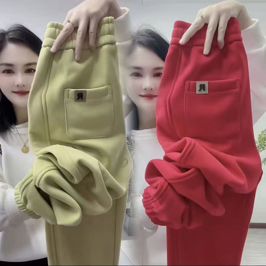 2025加绒加厚一体绒女裤高端保暖休闲裤运动束脚收口卫裤女秋冬