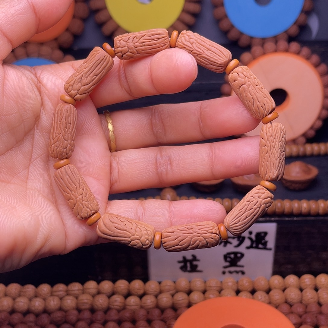 漫***%手串桃核秦岭龙纹桃核小金条